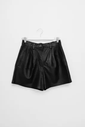 0057_BLACK HIGH WAIST LEATHER VINTAGE SHORTS