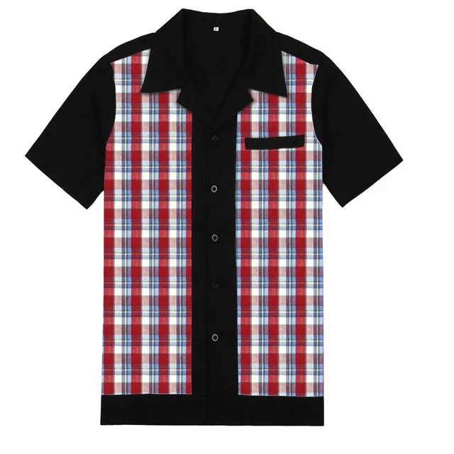 50s Rockabilly Shirts Men Vintage Punk Rave Shirts Short Sleeve Plaid Printed Rolling Rock Shirt Casual Hip Hop Dress Shirts Men