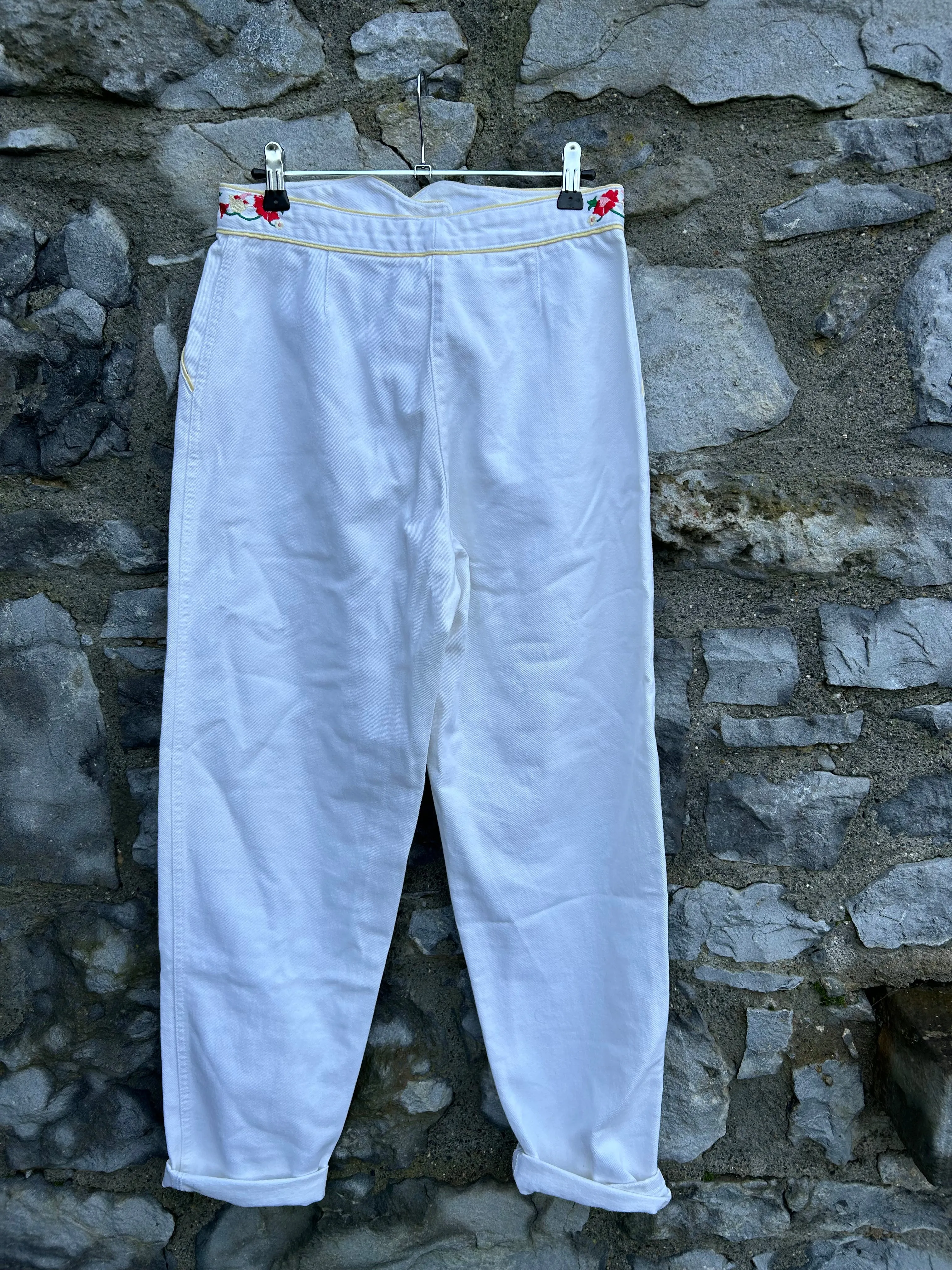 80s white embroidered jeans uk 10