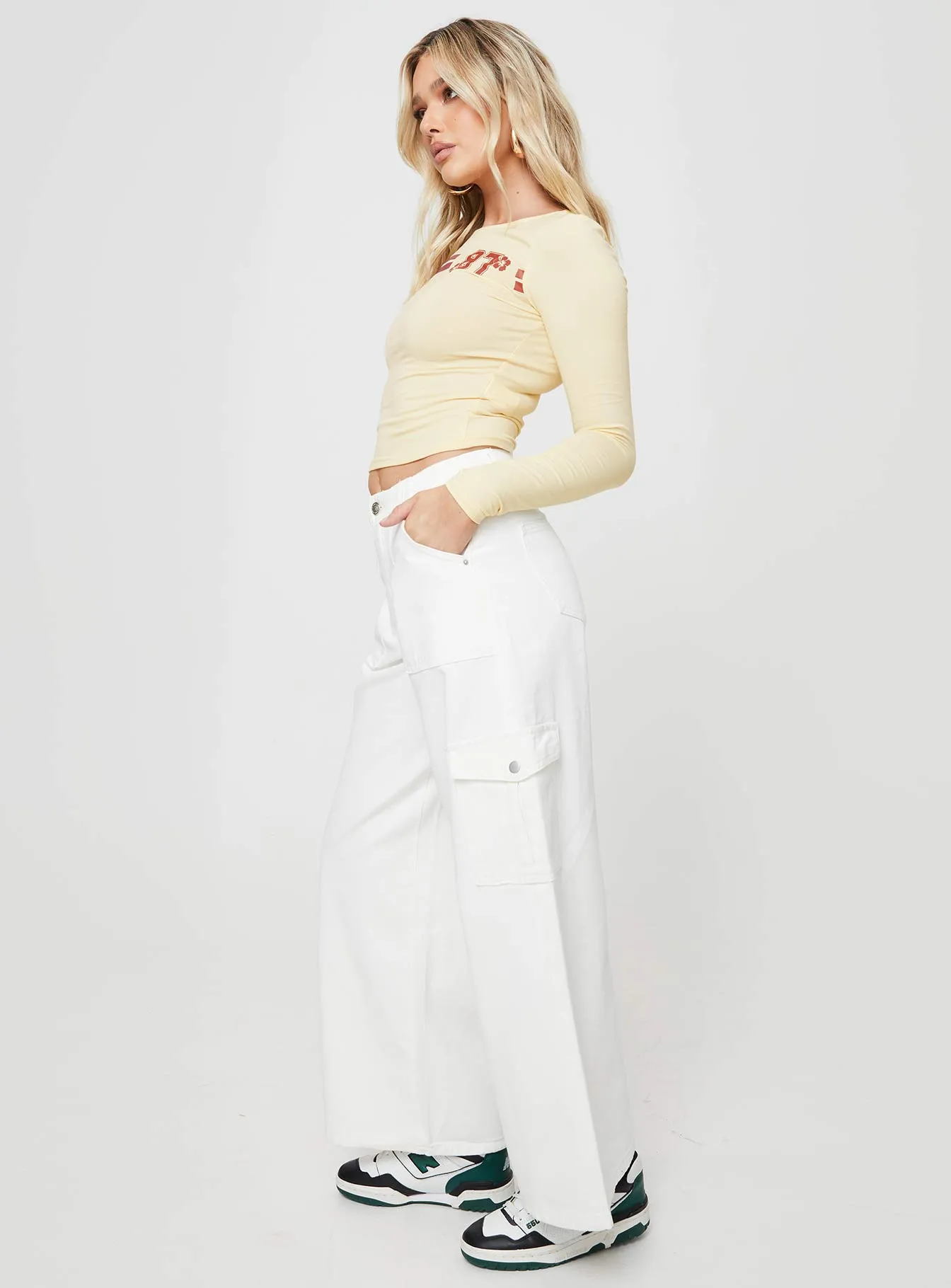 Adrianne Wide Leg Cargo Jeans White