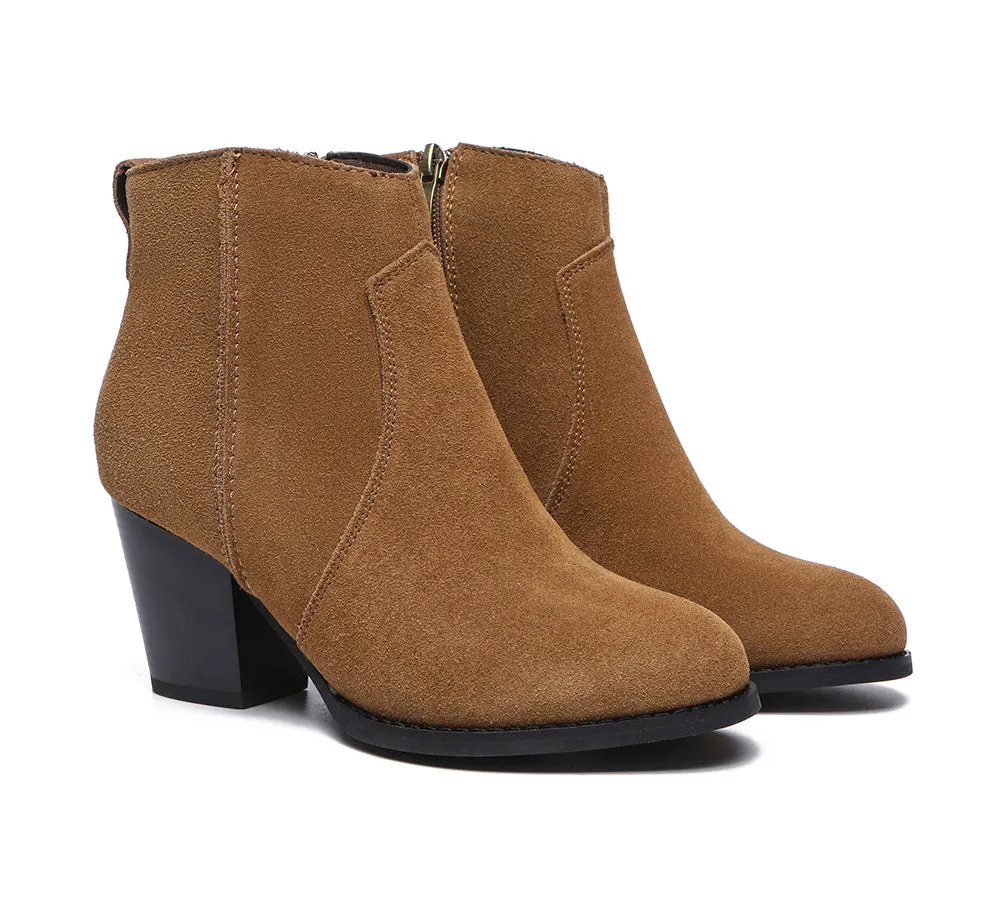 Ankle Leather Zipper Heel Women Boots Velora