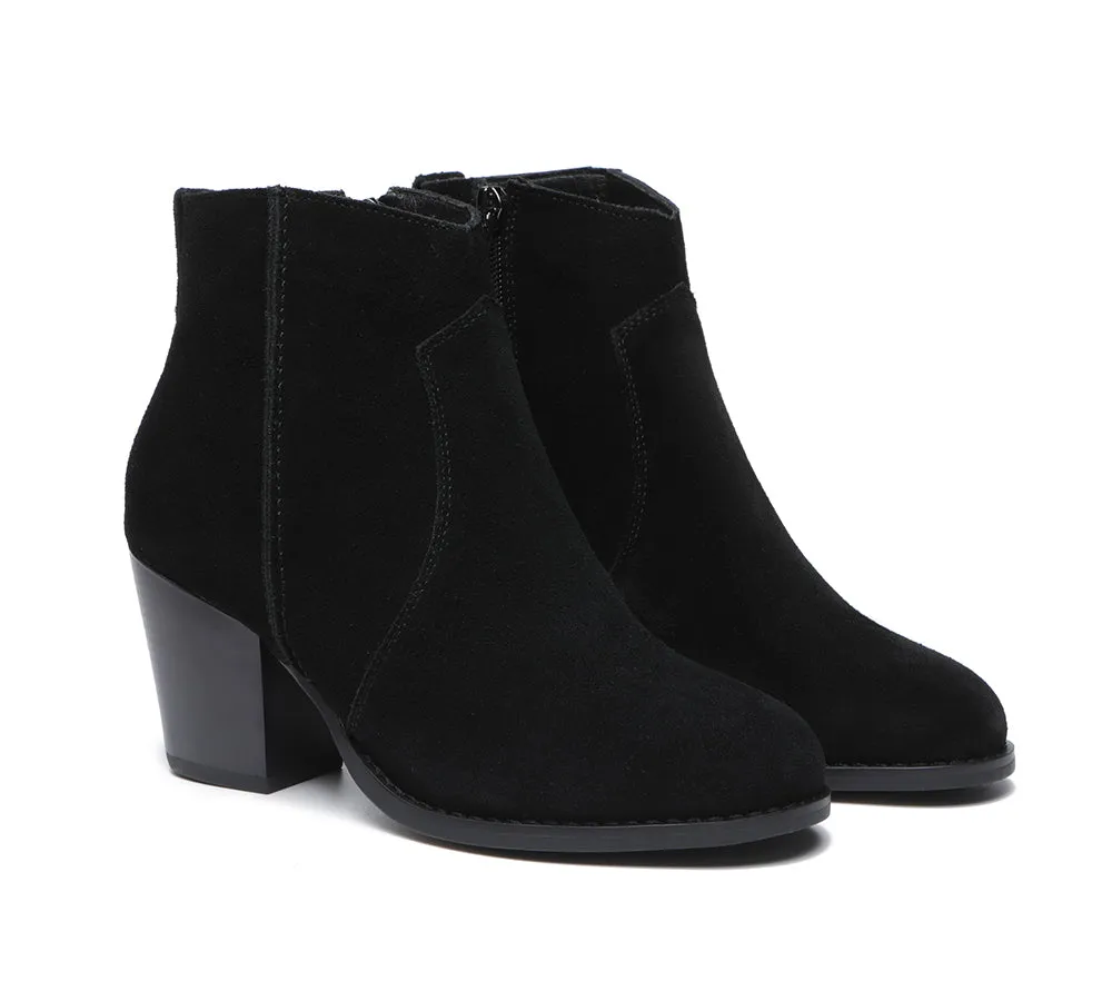 Ankle Leather Zipper Heel Women Boots Velora