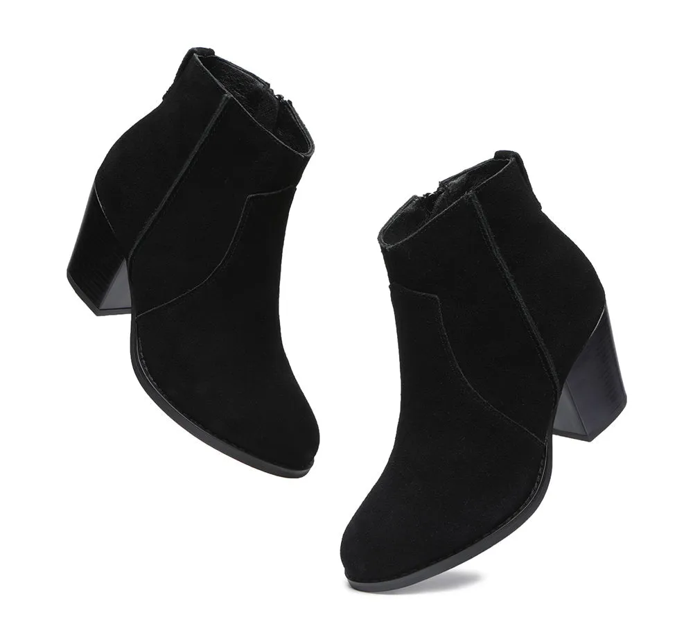 Ankle Leather Zipper Heel Women Boots Velora