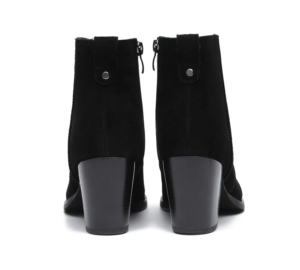 Ankle Leather Zipper Heel Women Boots Velora