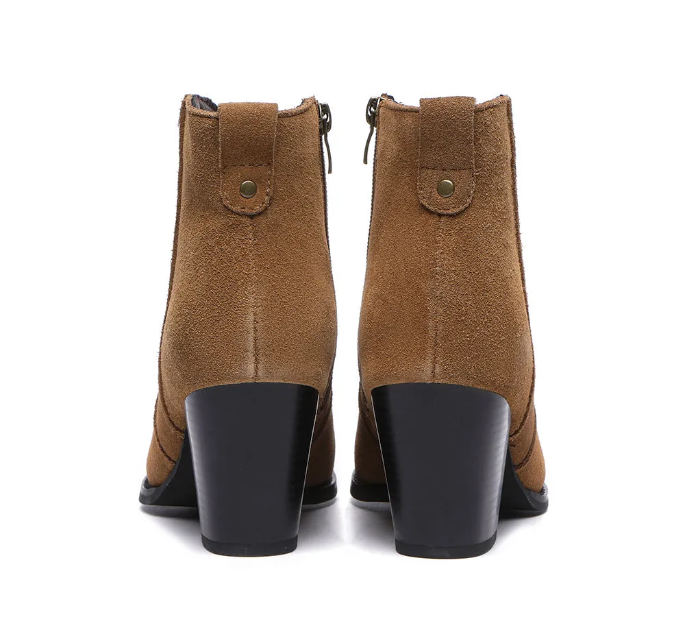 Ankle Leather Zipper Heel Women Boots Velora