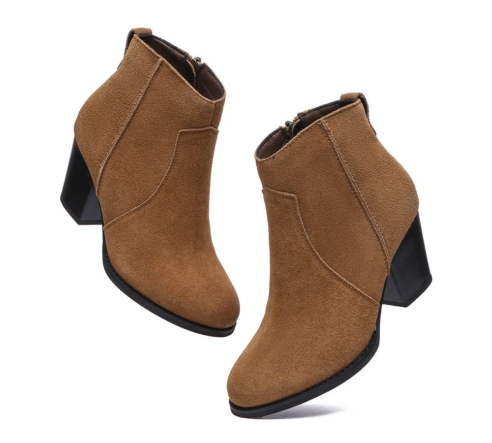 Ankle Leather Zipper Heel Women Boots Velora