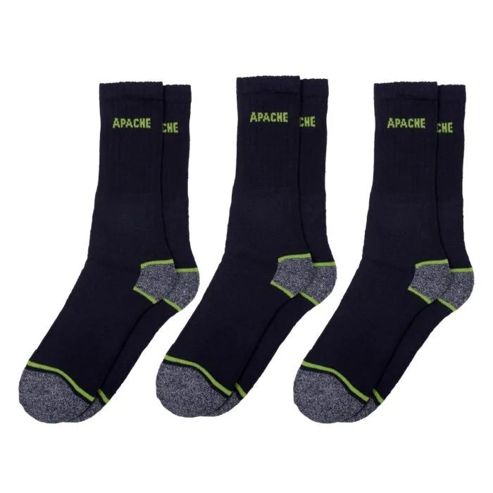 Apache 3 Pack Burlington Breathable Anti Bacterial Work Socks-BLACK