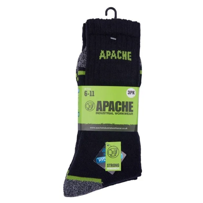 Apache 3 Pack Burlington Breathable Anti Bacterial Work Socks-BLACK