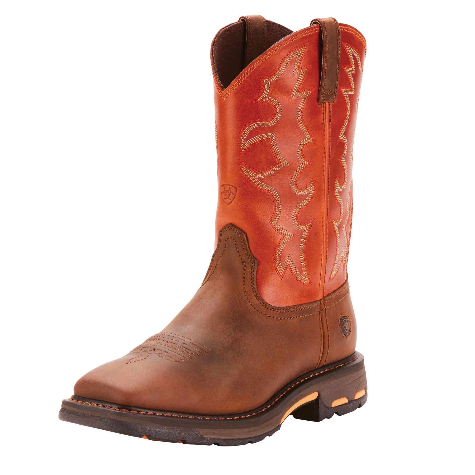 'Ariat' Men's 11" WorkHog Western Square Toe - Brown / Orange