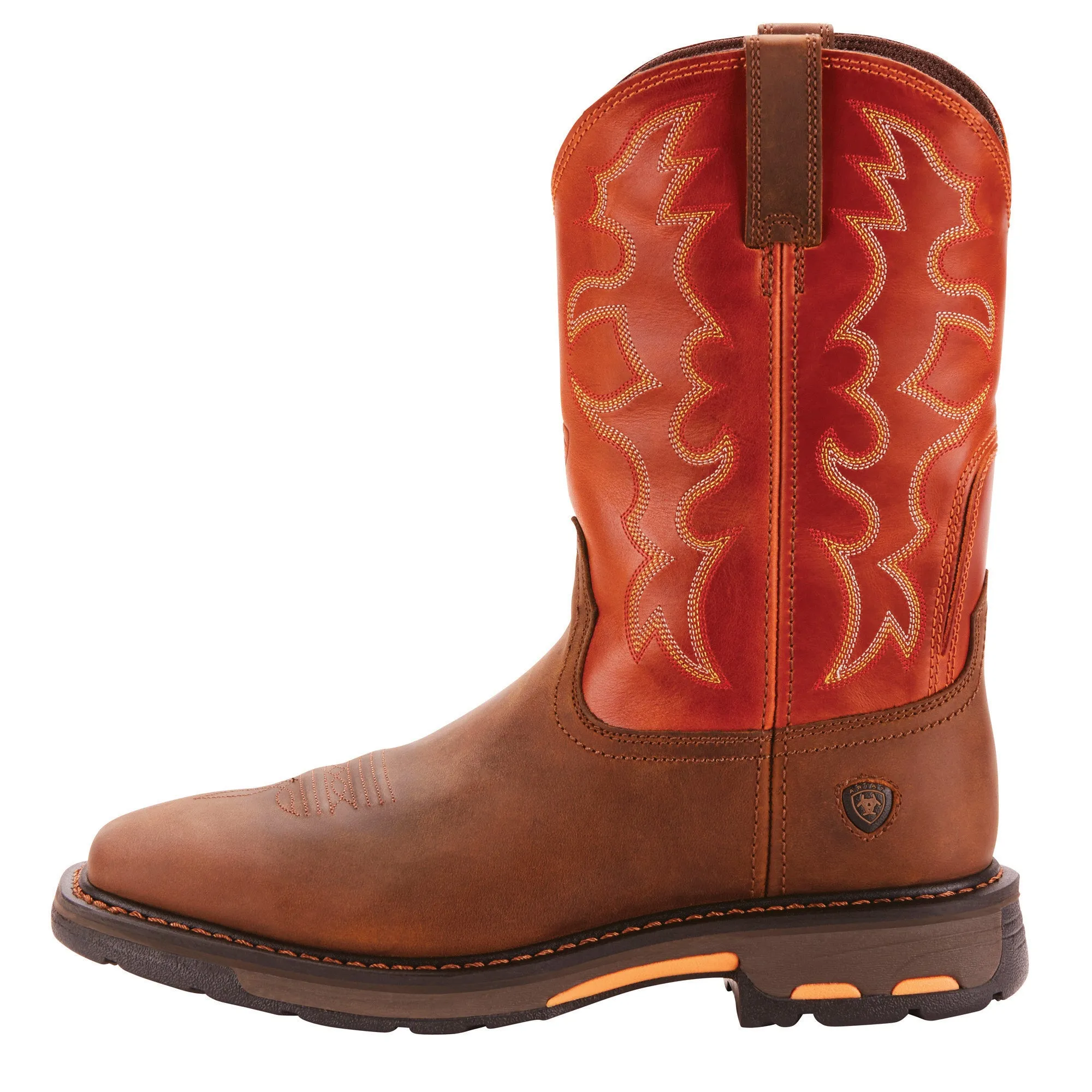 'Ariat' Men's 11" WorkHog Western Square Toe - Brown / Orange