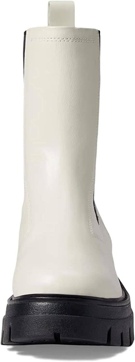 Ash Loud Tofu Pull On White Leather Lug Sole  High Rise Chelsea Platform Boots