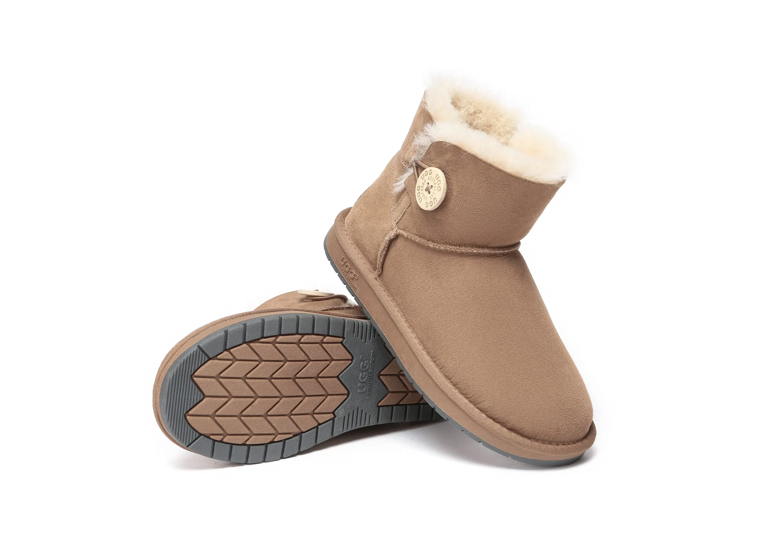 Australia Premium Double Face Sheepskin Water Resistant Mini Button Boots