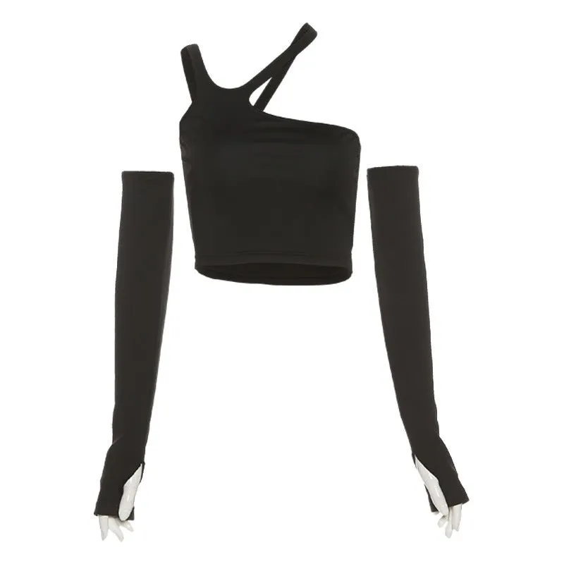 Autumn Sping Women Clothing cropped Sexy Backless Halter Slim T-shirt Women Outer Wear Opera Glove