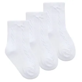 Baby Girls 3 Pack Cable/Bow Socks - White (0-0, 0-2.5, 3-5.5) (PK6) 44B964