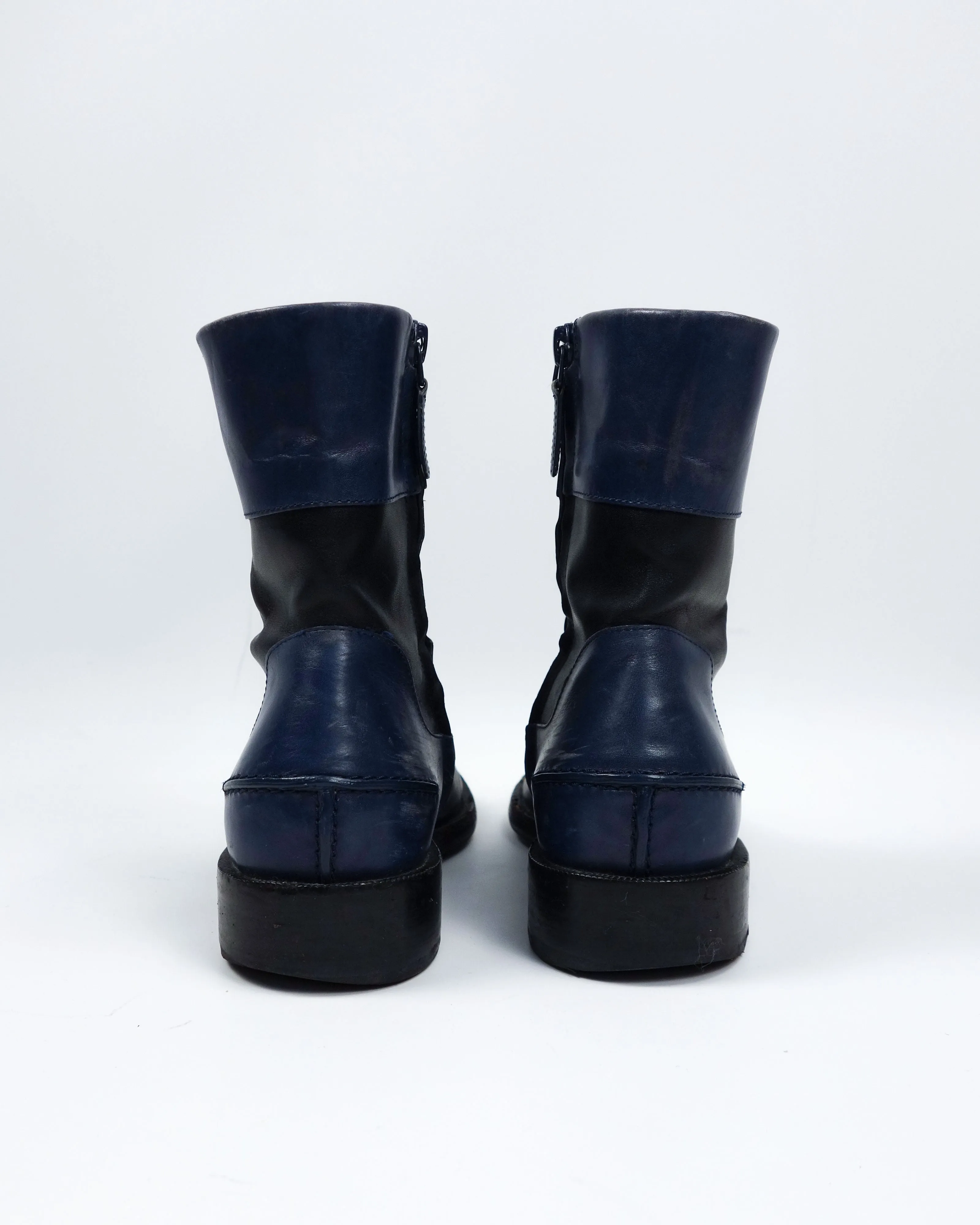 Balenciaga Blue and Black Leather Boots 1990's