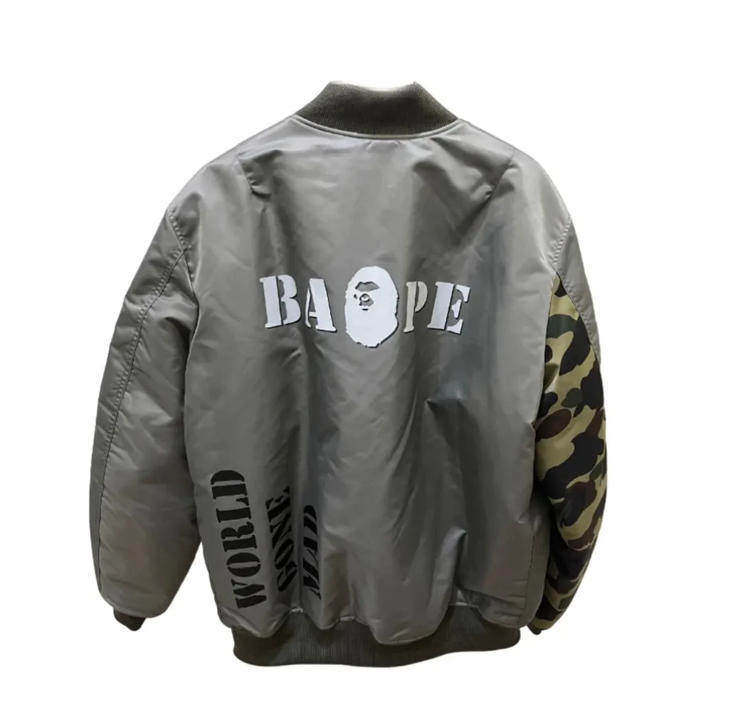 Green BAPE Stencil Bomber Jacket - Stylish Upcycled Streetwear