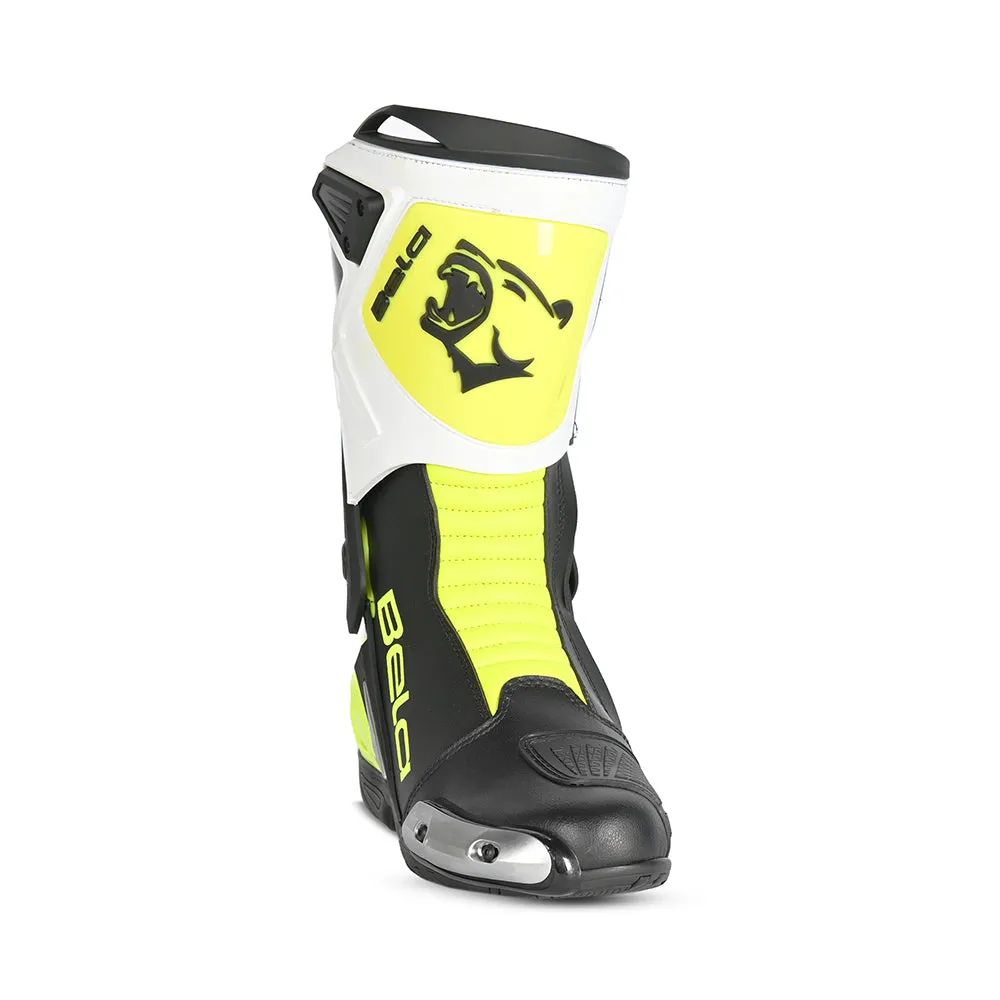 BELA - Turbo Track Racing Motorcycle Boots - Black White Yellow Flou