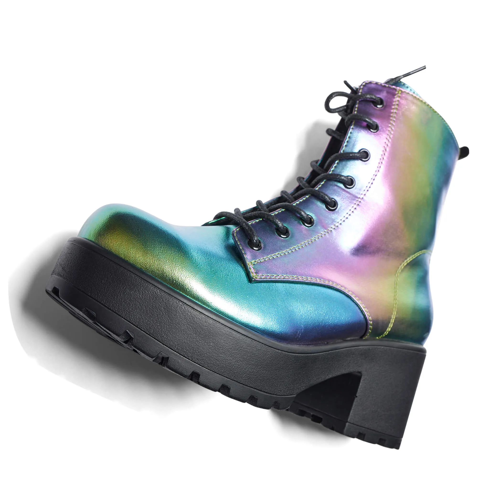 Rainbow Bismuth Platform Military Boots - Enhanced Durability