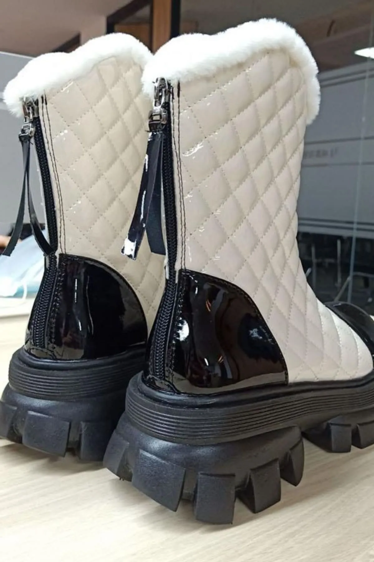 Black And White Gothic Waterproof Latex Boots