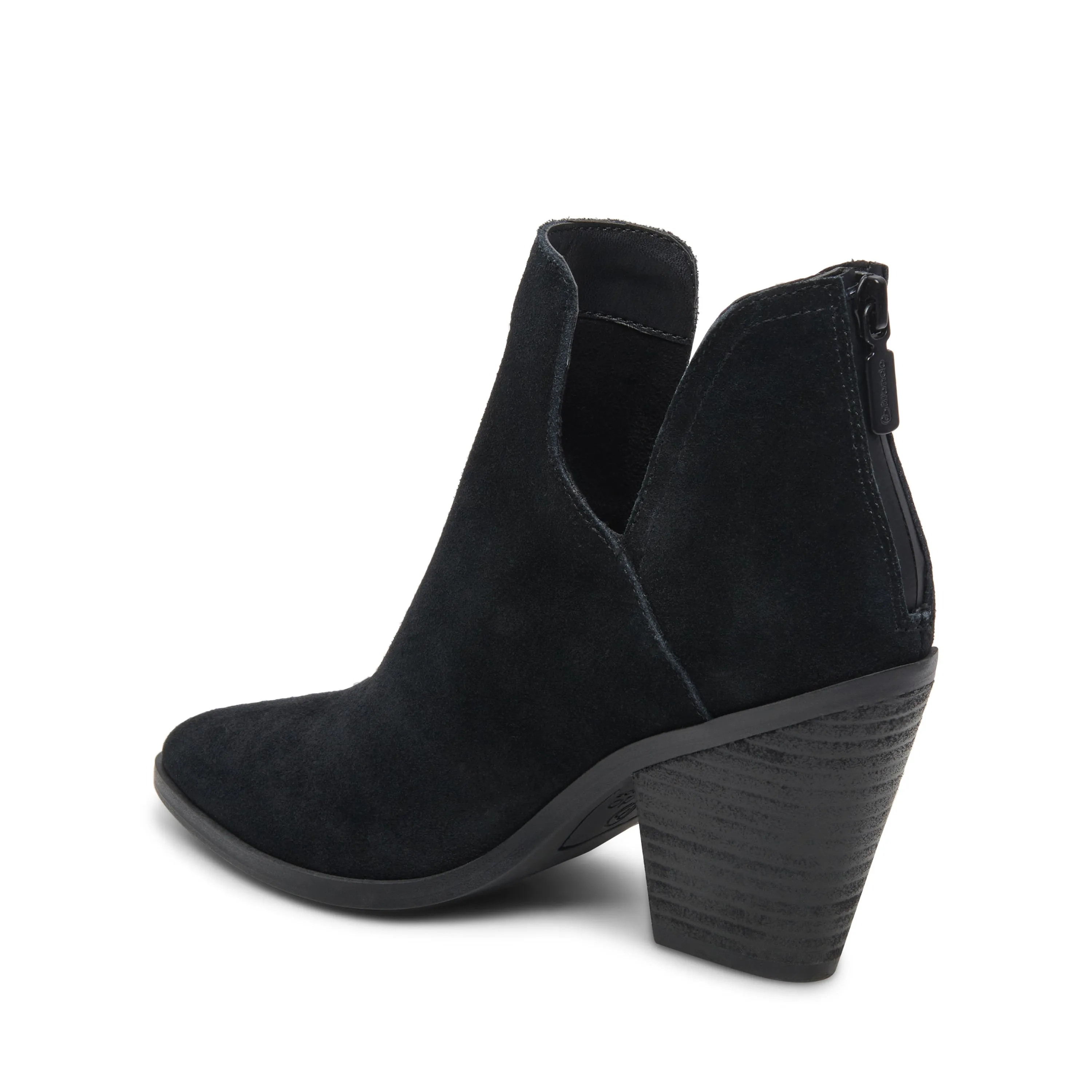 Blondo Neda Black Suede Waterproof Almond Toe Back Zipper Heeled Ankle Boots