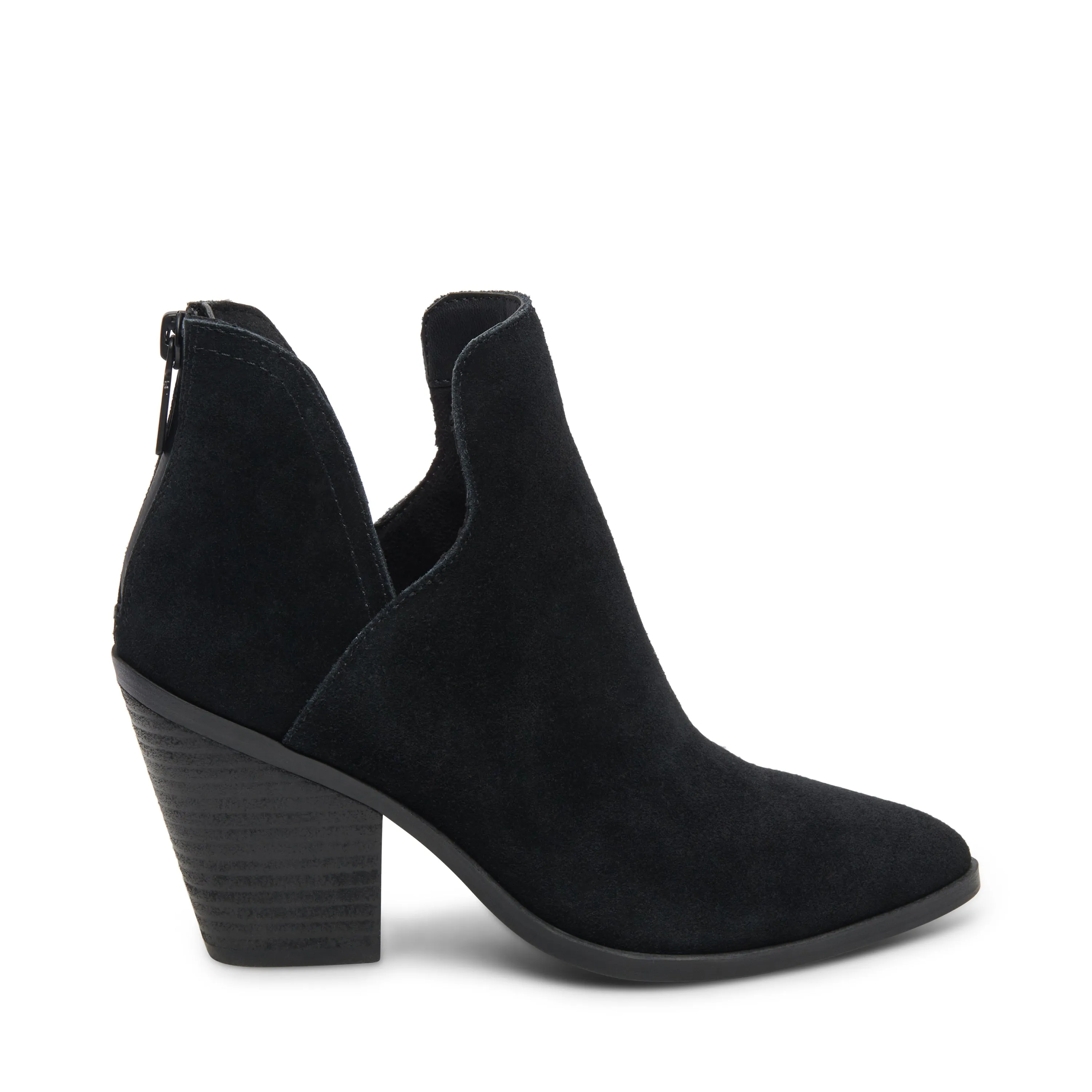 Blondo Neda Black Suede Waterproof Almond Toe Back Zipper Heeled Ankle Boots