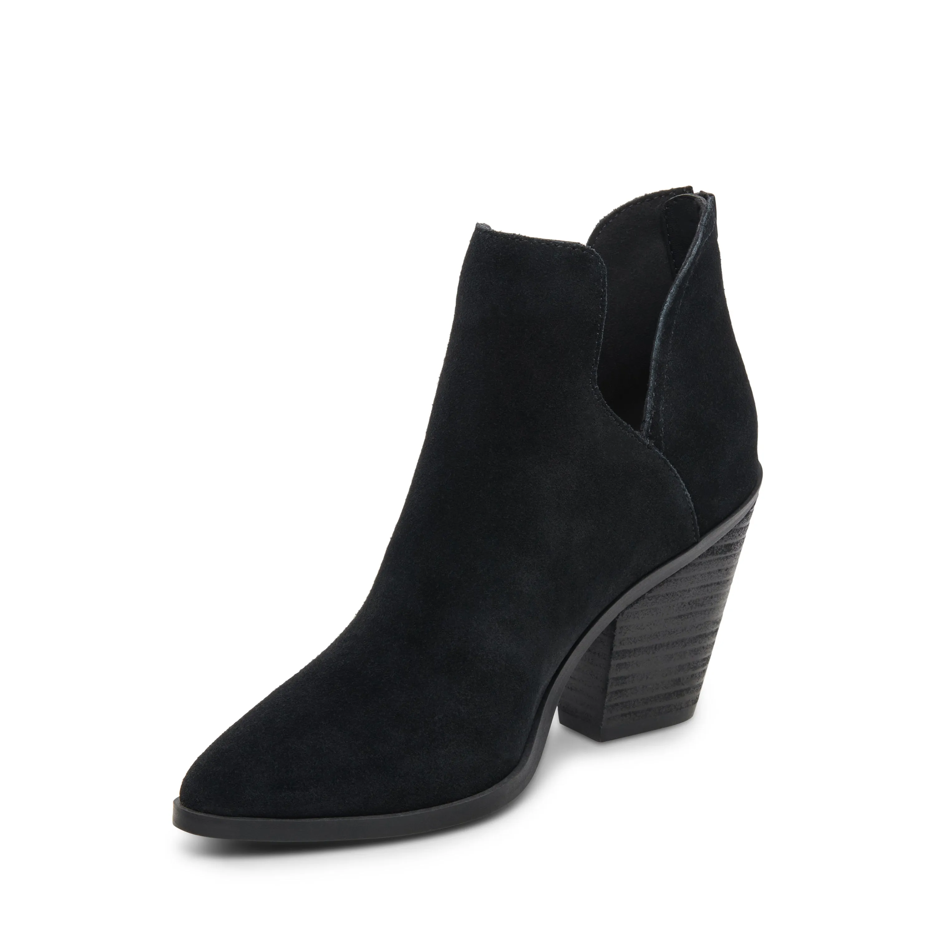 Blondo Neda Black Suede Waterproof Almond Toe Back Zipper Heeled Ankle Boots