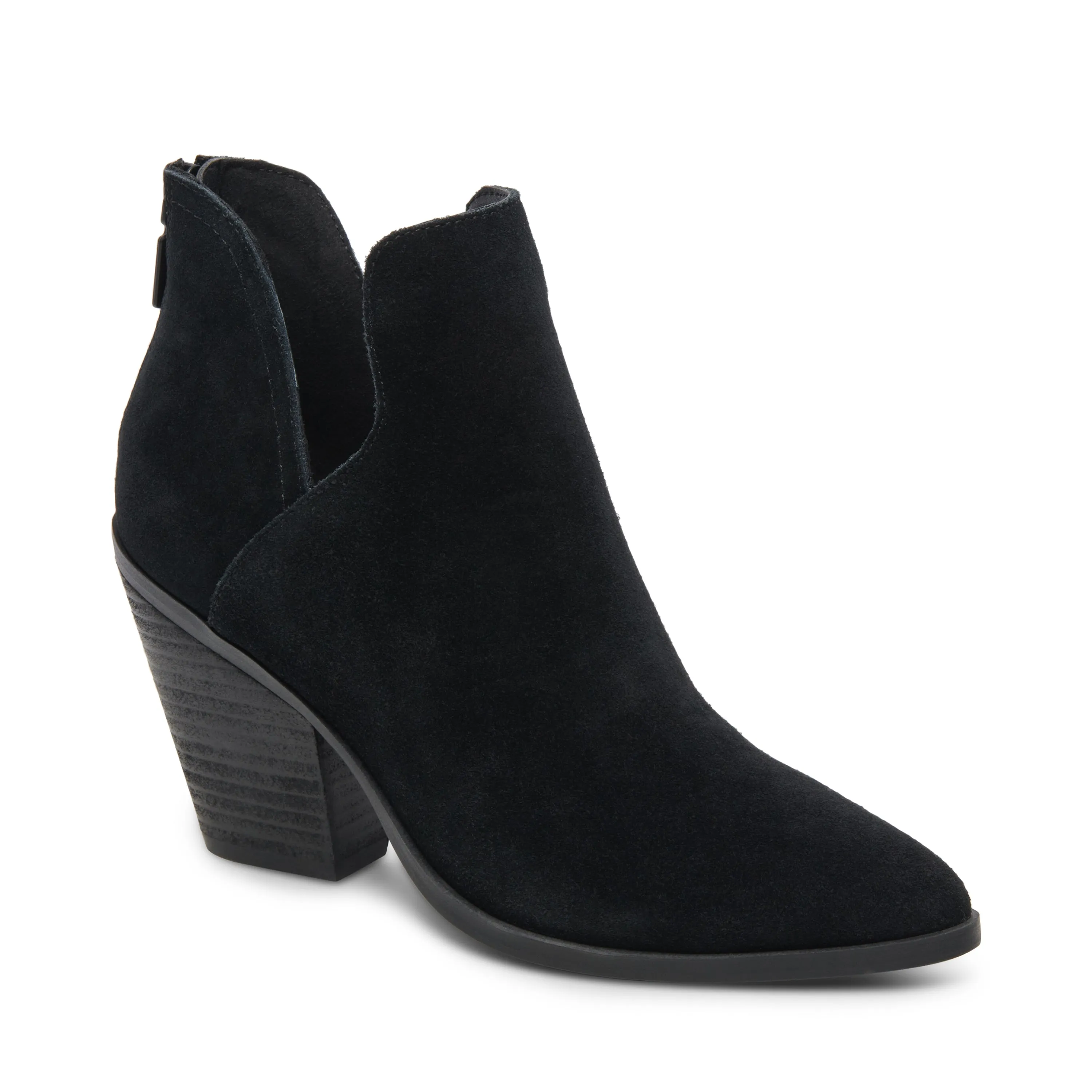 Blondo Neda Black Suede Waterproof Almond Toe Back Zipper Heeled Ankle Boots