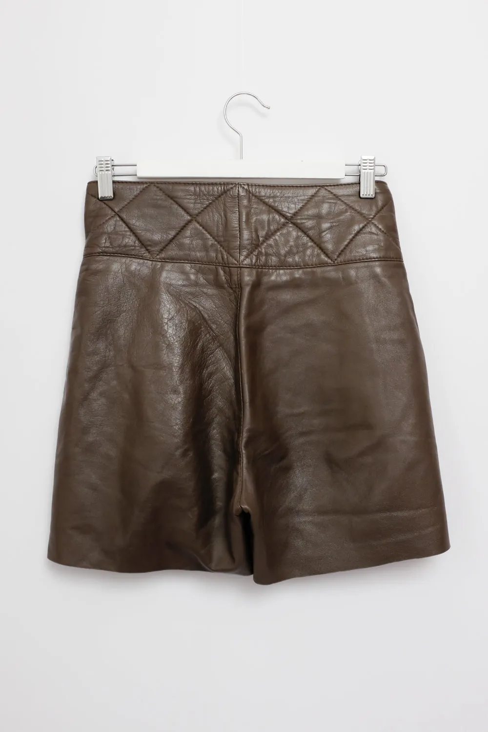 BOLD WAIST BROWN VINTAGE LEATHER SHORTS