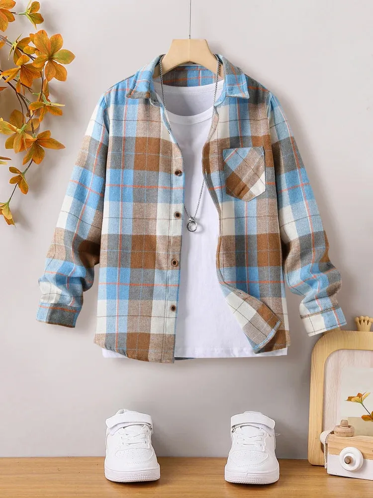 Boy Plaid Long Fall Shirt Jackets