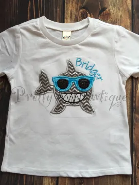 Boys Shark Shirt- SHARK applique shirt perfect for SUMMER