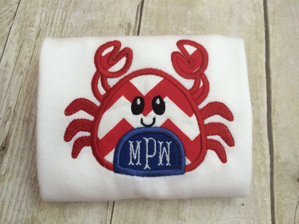 Boys Summer Beach shirt-- Boys Crab shirt-- Monogram Boys Shirt -- Monogram Boys summer crab shirt --Crab with Monogram perfect summer shirt