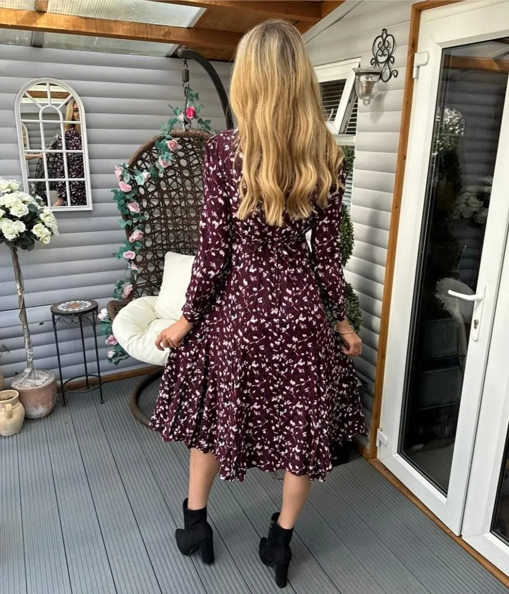 Burgundy Godet Hem Shirt Dress