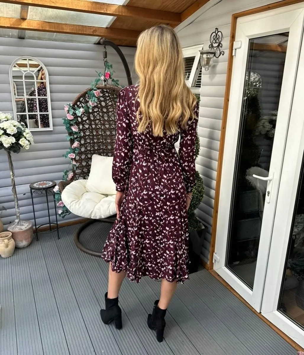 Burgundy Godet Hem Shirt Dress