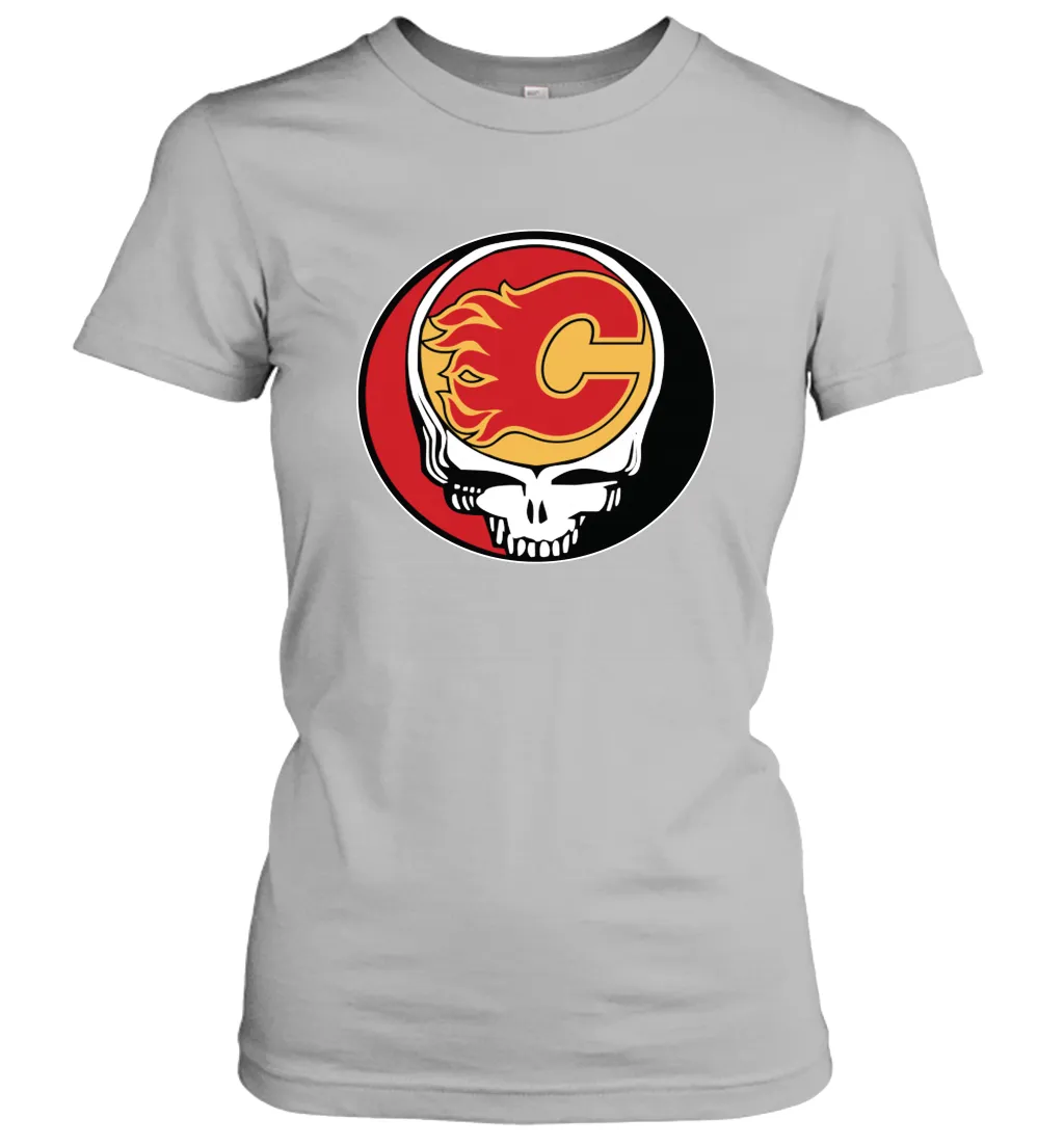 Calgary Flames Grateful Dead Steal Your Face Hockey NHL Womens T-Shirt