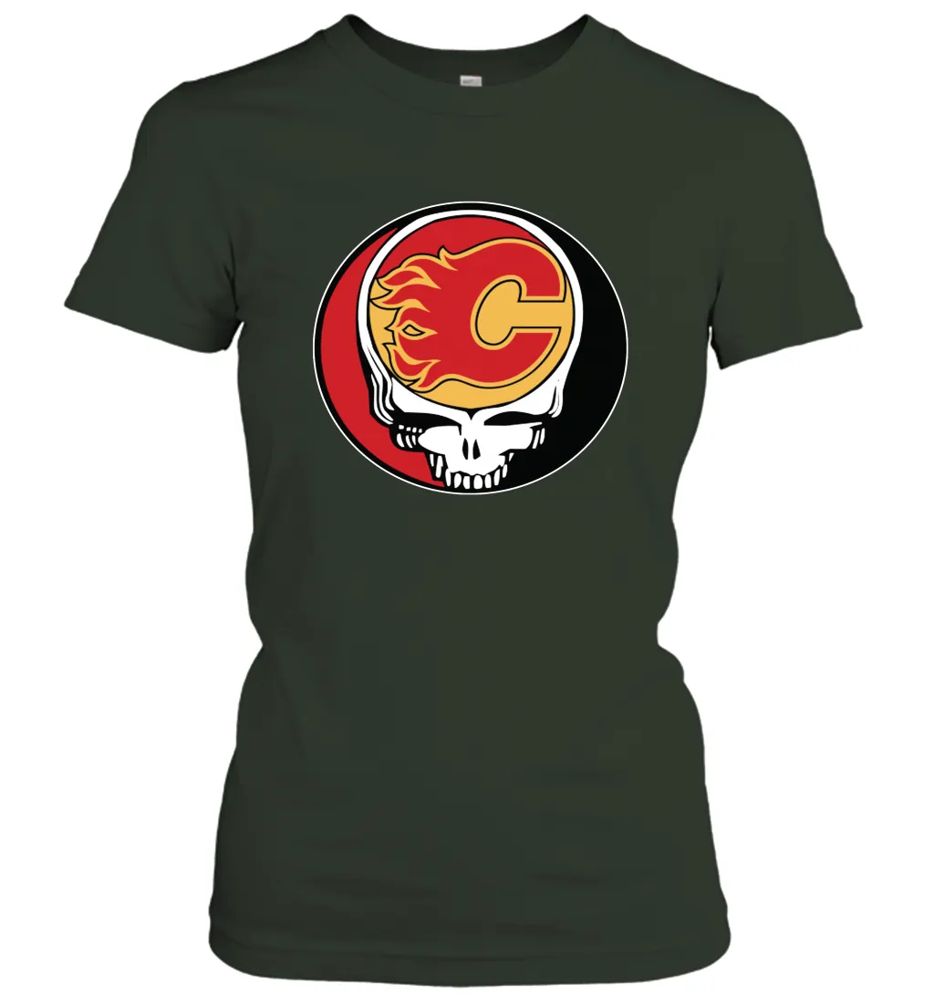 Calgary Flames Grateful Dead Steal Your Face Hockey NHL Womens T-Shirt