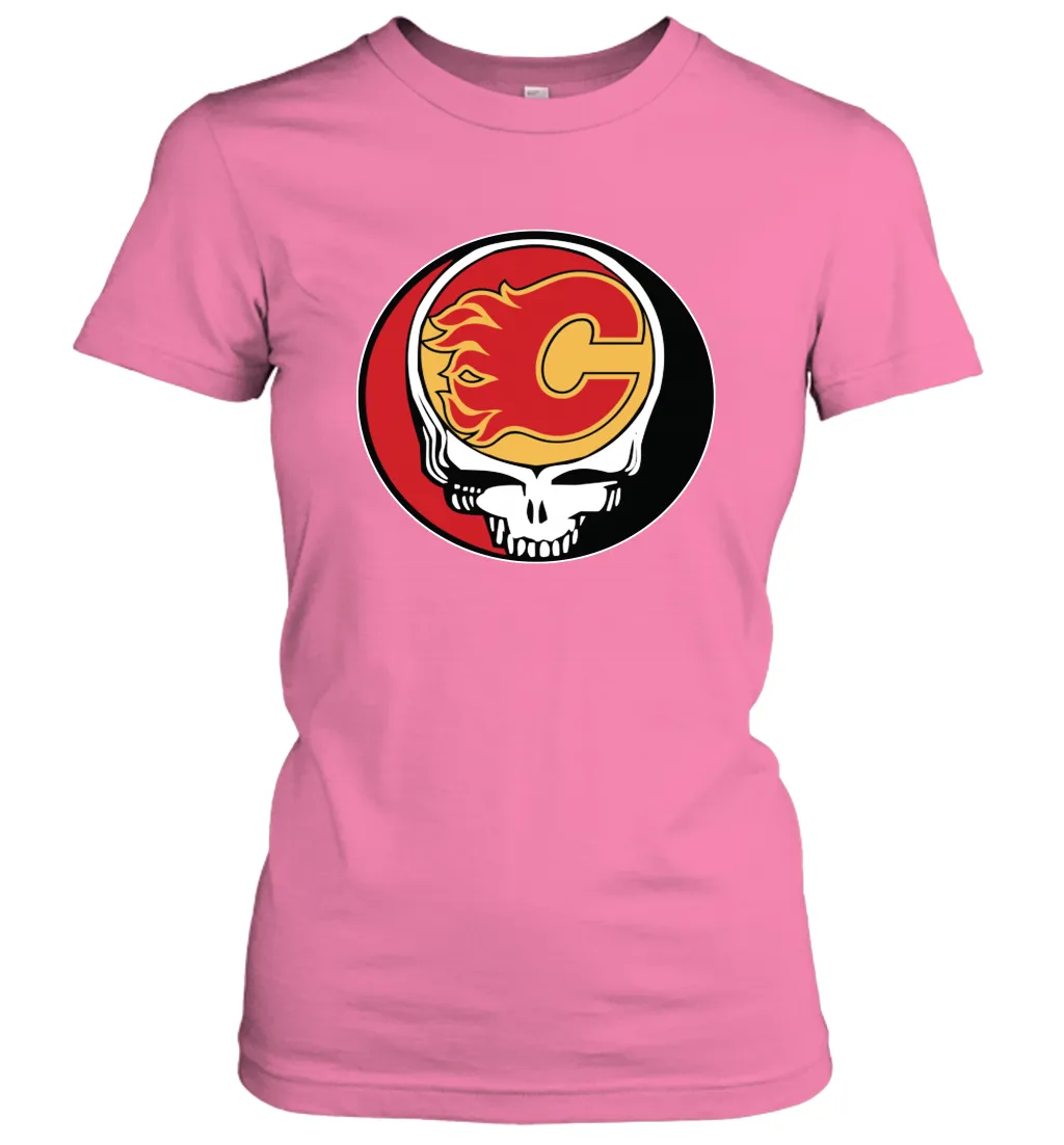 Calgary Flames Grateful Dead Steal Your Face Hockey NHL Womens T-Shirt