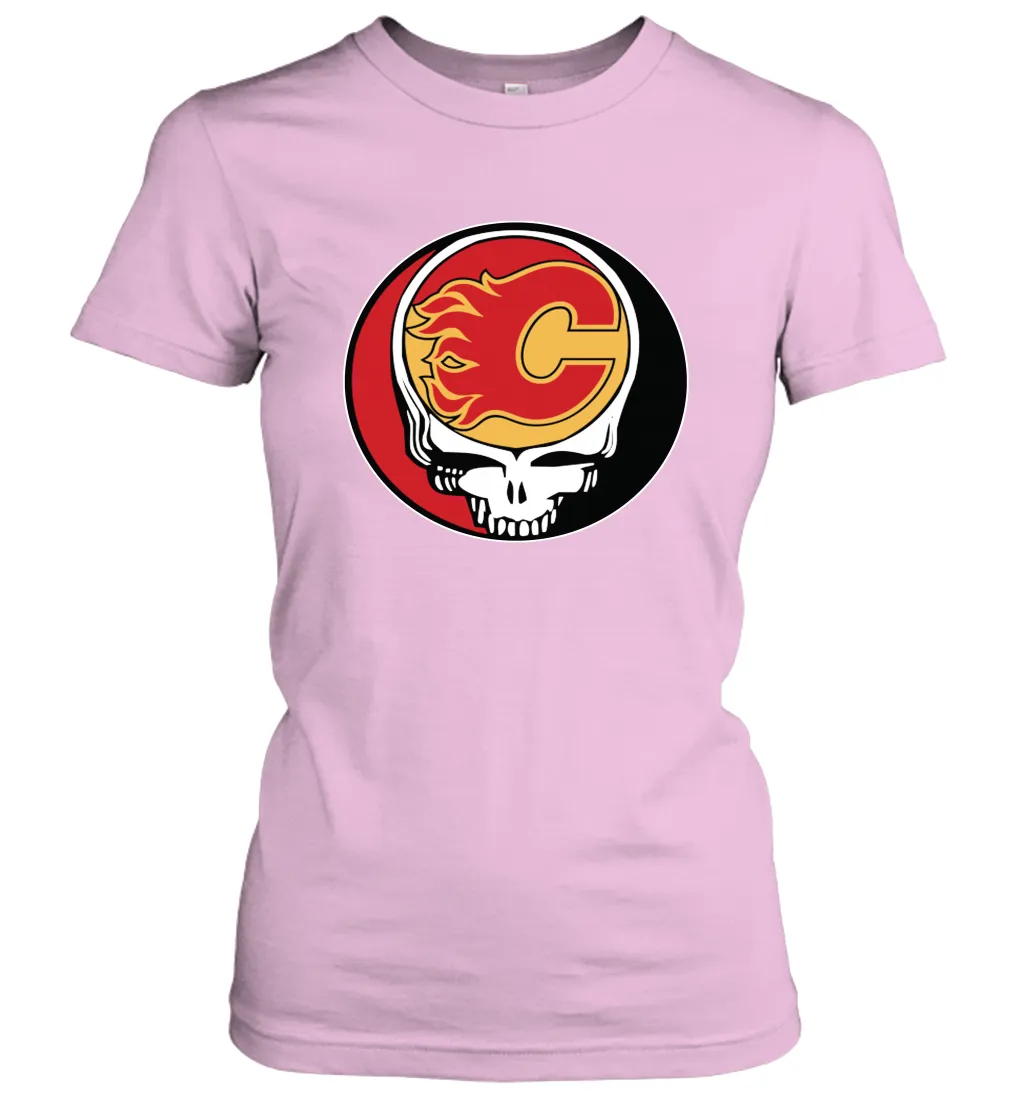 Calgary Flames Grateful Dead Steal Your Face Hockey NHL Womens T-Shirt