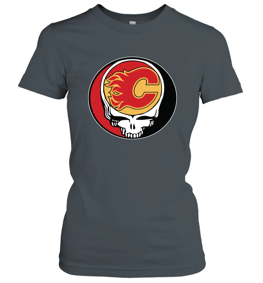 Calgary Flames Grateful Dead Steal Your Face Hockey NHL Womens T-Shirt