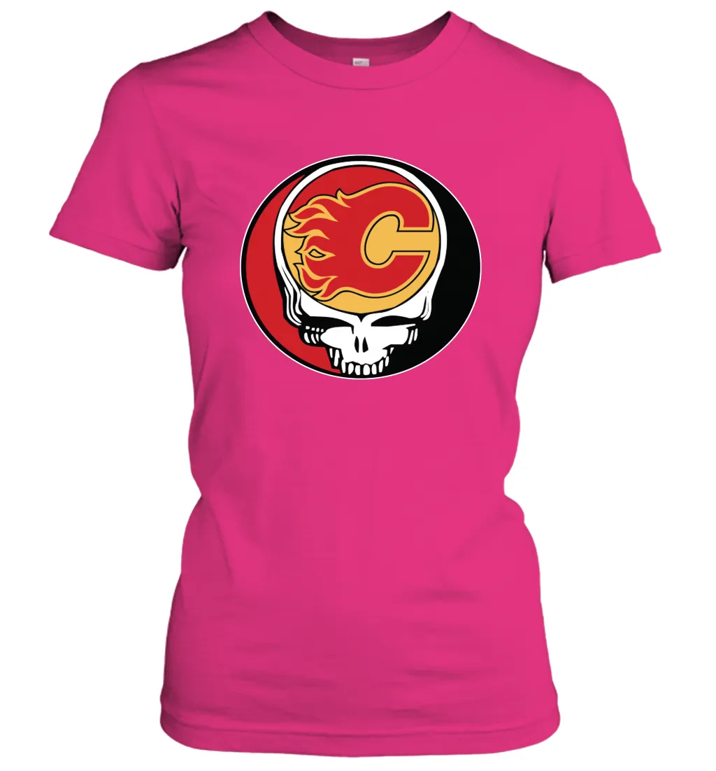 Calgary Flames Grateful Dead Steal Your Face Hockey NHL Womens T-Shirt