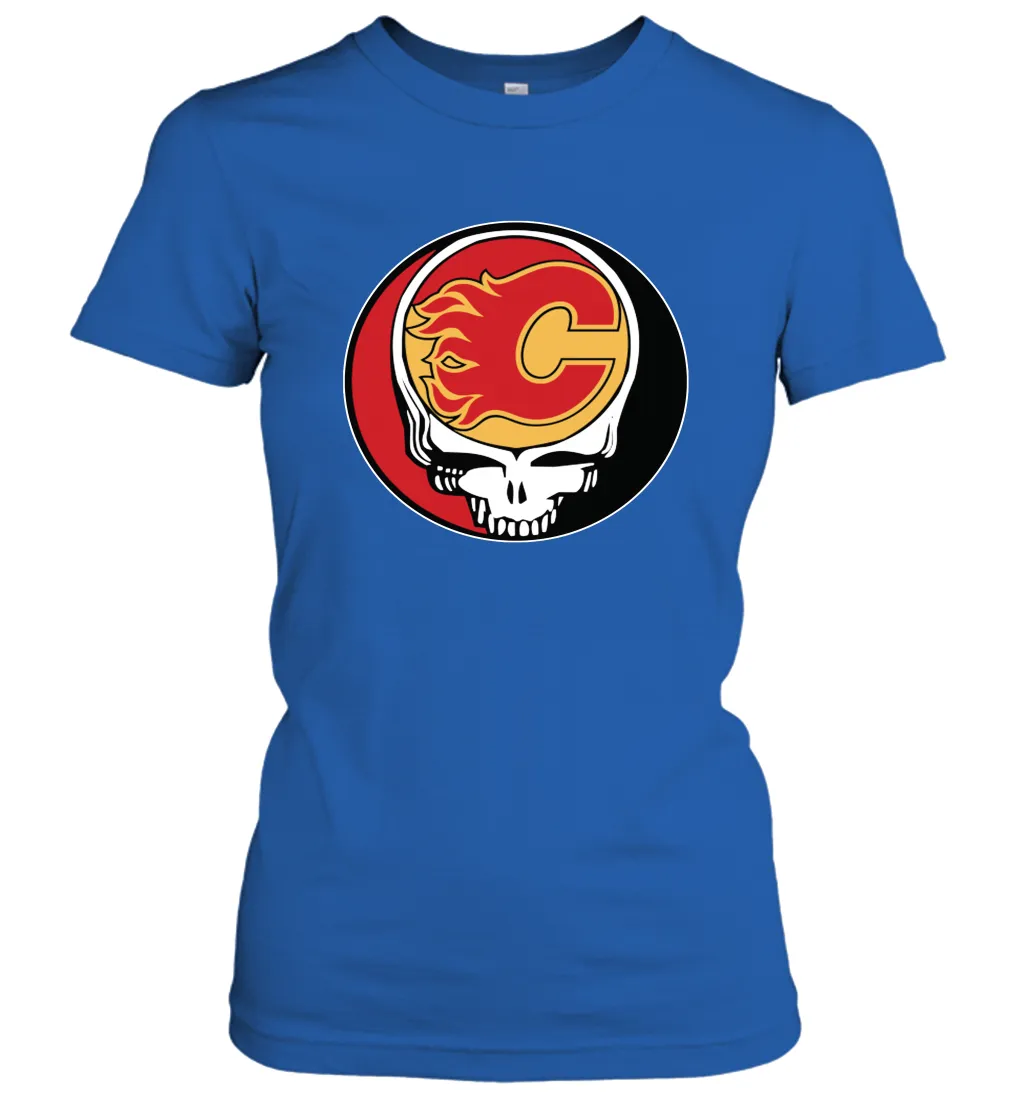 Calgary Flames Grateful Dead Steal Your Face Hockey NHL Womens T-Shirt