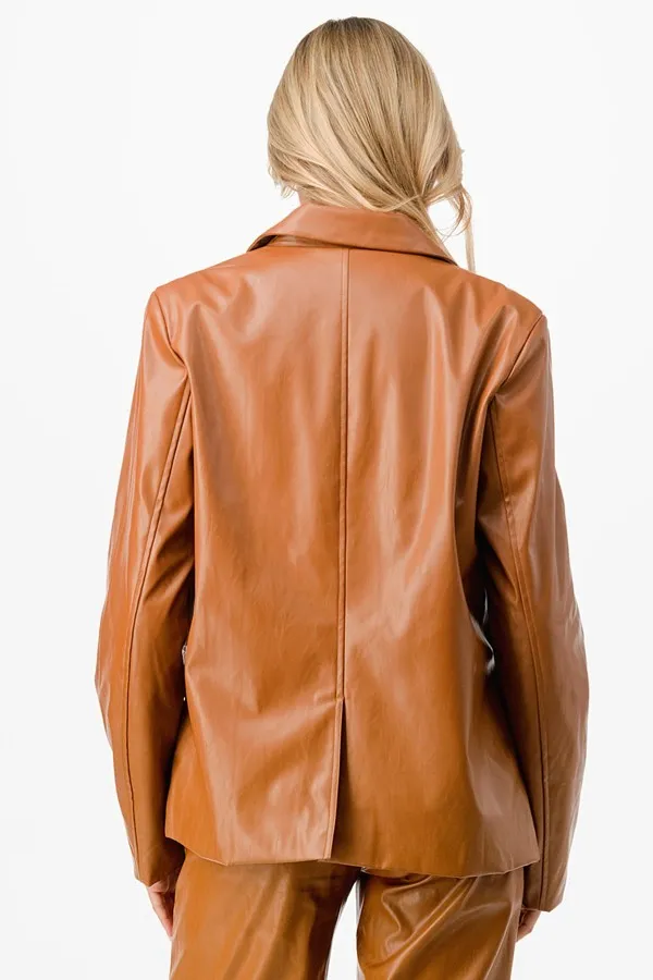 Camel Faux Leather Blazer