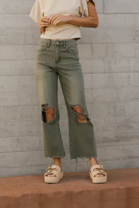 Charlie Distressed Jeans in Army Green