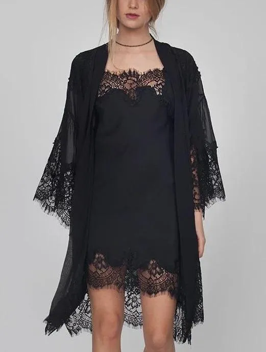 Coco Lace Silk Kimono in Black