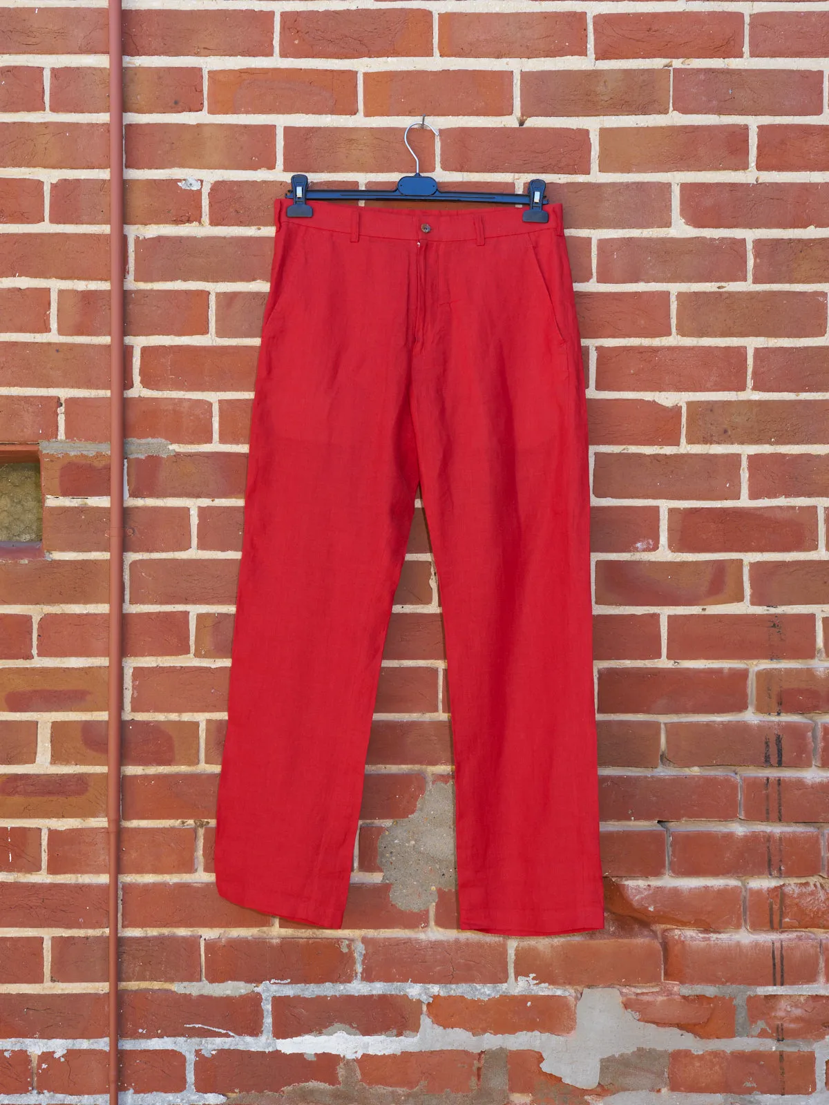 comme des garcons homme homme red linen trousers - 1998