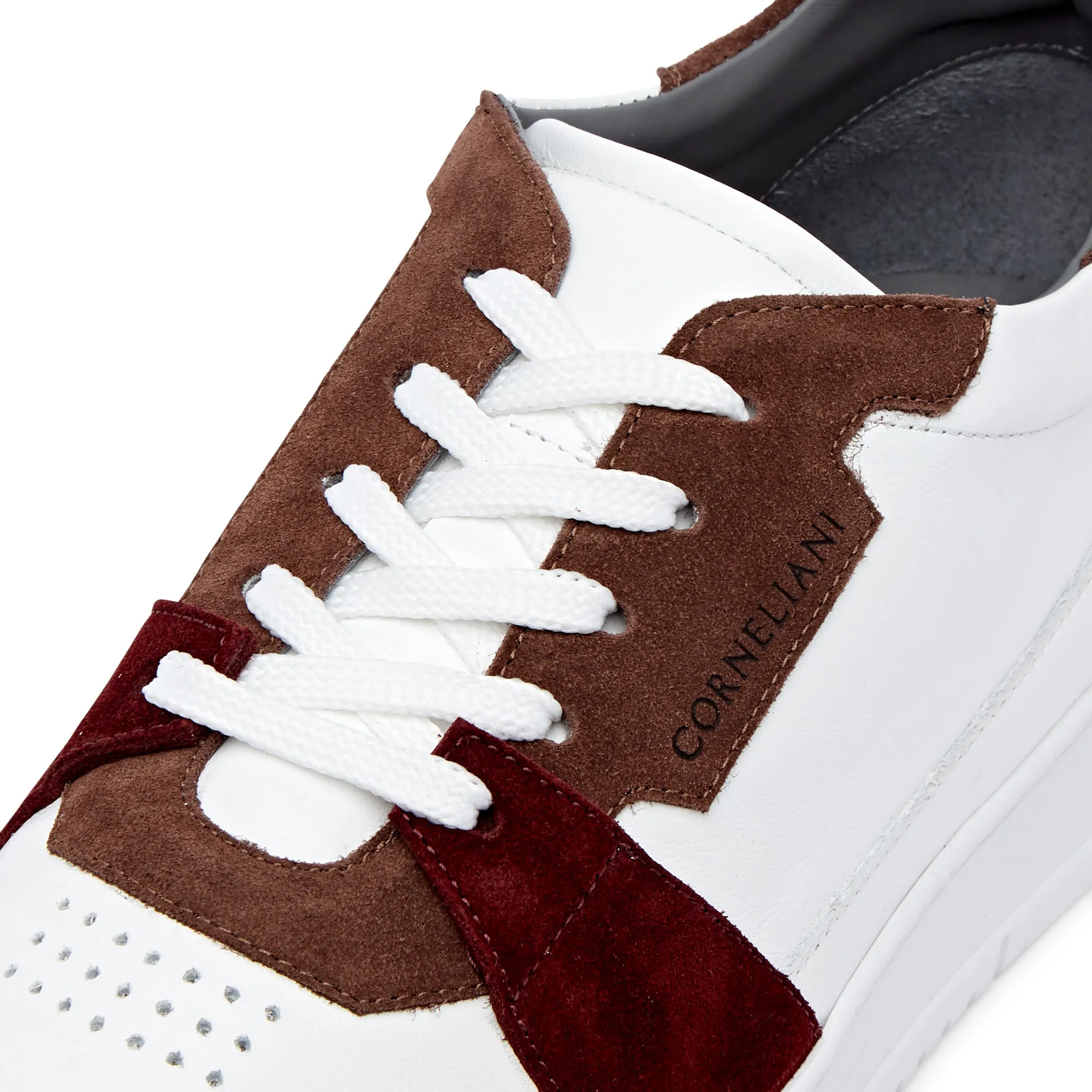 Corneliani Low Top Basket Sneaker (White & Bordeaux)