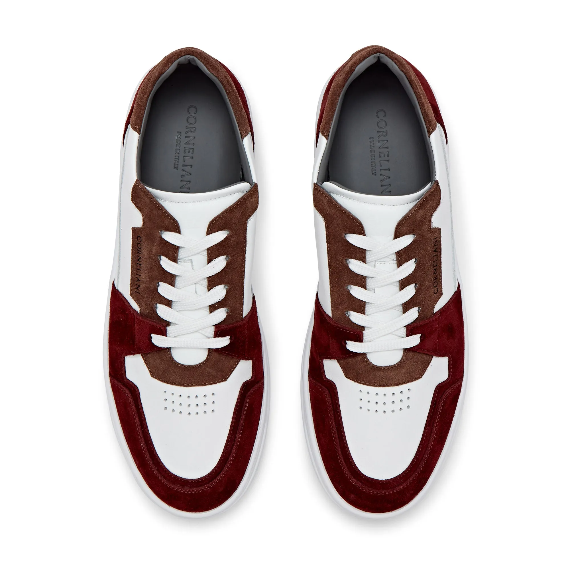 Corneliani Low Top Basket Sneaker (White & Bordeaux)