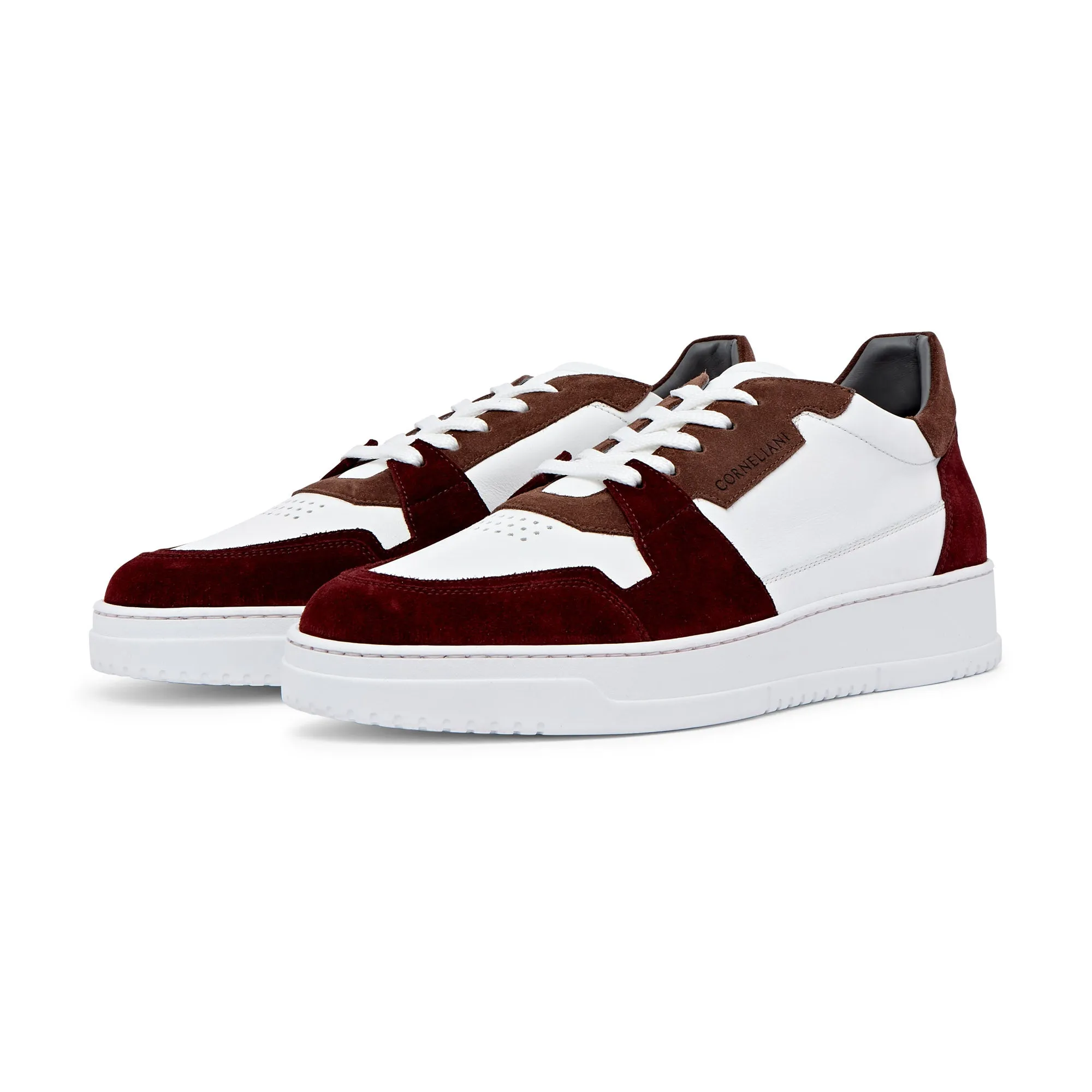 Corneliani Low Top Basket Sneaker (White & Bordeaux)