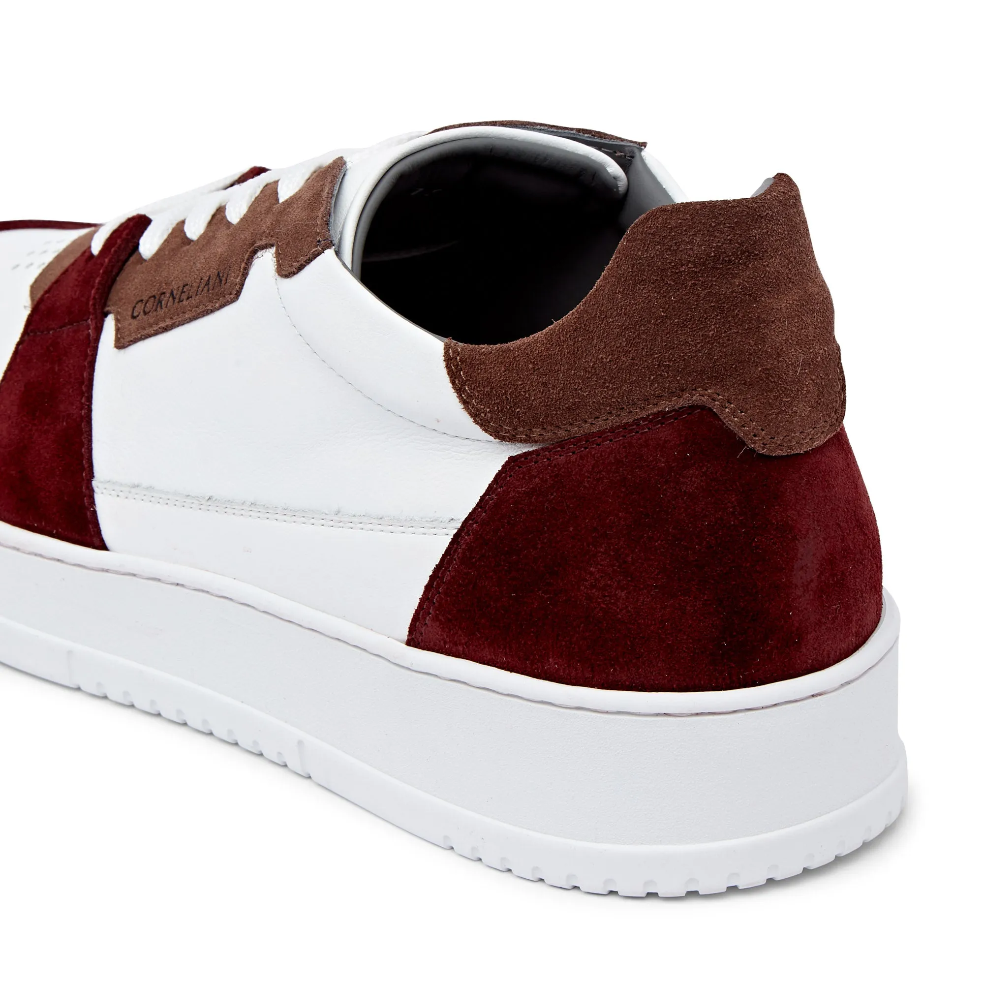 Corneliani Low Top Basket Sneaker (White & Bordeaux)