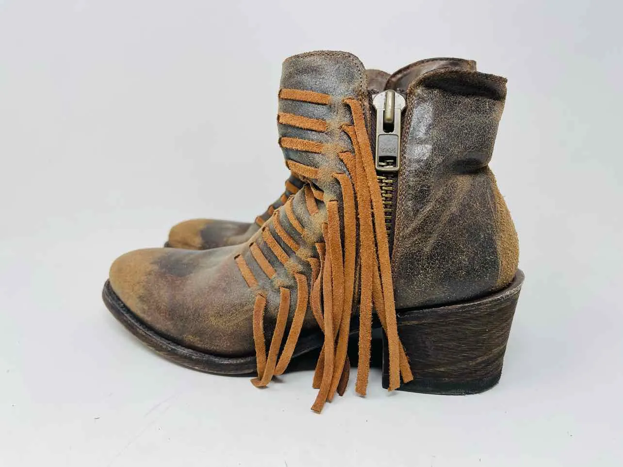 Corral Size 8.5 Brown Fringe Distressed Shoes Ankle Boots