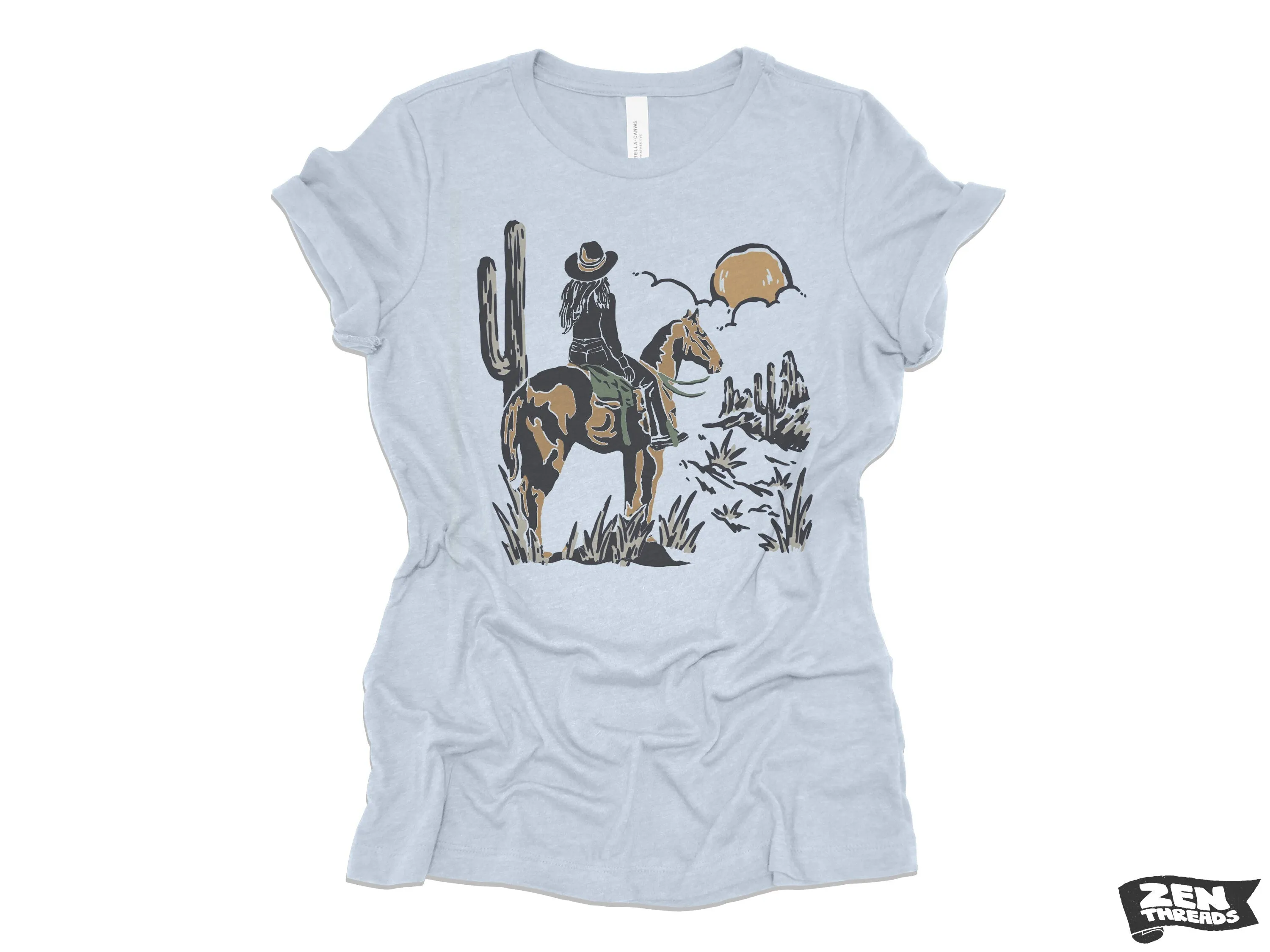 Cowgirl Sunset Texas Desert Womens Boyfriend Tee - Relaxed Fit Vintage T-Shirt